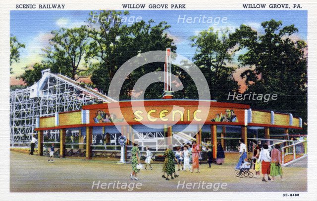 Entrance to the scenic railway, Willow Grove Park, Willow Grove, Pennsylvania, USA, 1940. Artist: Unknown