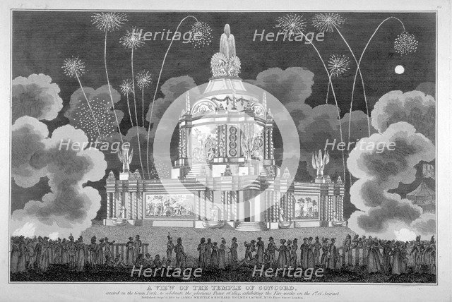 Firework display in Green Park, Westminster, London, 1814. Artist: Anon