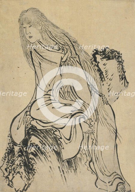 Hermit resting on a rock, late 18th-early 19th century. Creator: Hokusai.