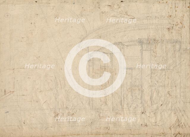 Architectural Fantasy on a Round Temple Enclosed with an Ambulatory (verso), c. 1792. Creator: Pietro Gonzaga.