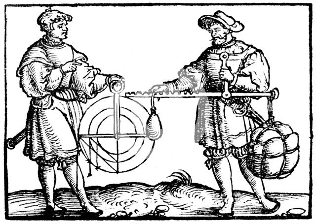 Weighing with a steelyard, 1547. Artist: Gaultherius Rivius