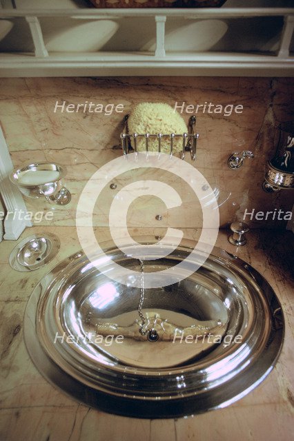 Silver wash bowl, Royal Coach, National Railway Museum, York, North Yorkshire. Artist: Tony Evans