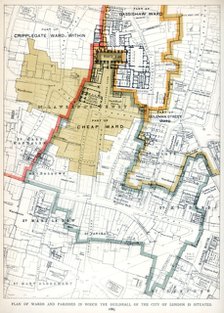 'Plan of the Wards and Parishes in Which the Guildhall of the City of London is Situated', 1886. Artist: Unknown