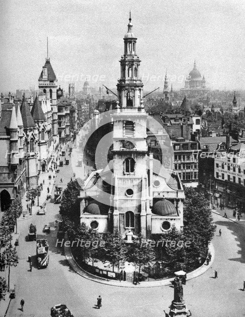 Church of St Clement Danes, the Strand and Fleet Street from Australia House, London, 1926-1927.Artist: McLeish