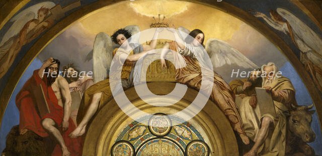 Esquisse pour l'église Saint-Louis-en-l'Ile : Les Reliques de la Passion - Deux anges et..., 1841. Creator: Pierre-Jules Jollivet.