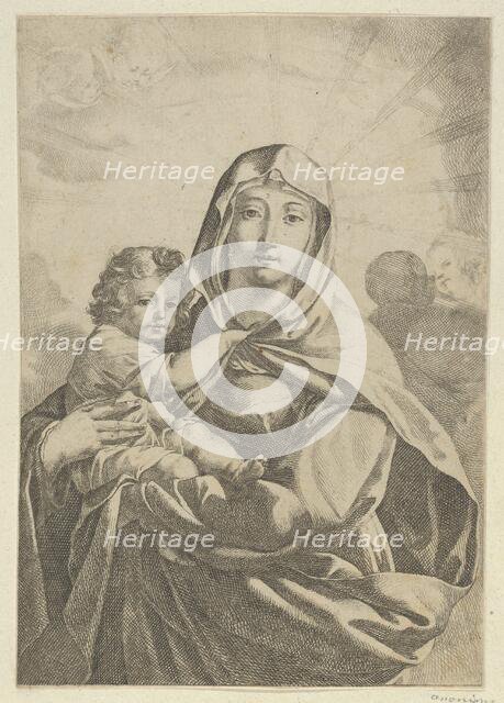The Virgin standing facing front and holding the infant Christ, angels behind them..., ca 1700-1800. Creator: Anon.