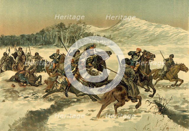 1st Cossack Skirmish with the Japanese in Korea, 1904. Creator: Unknown.