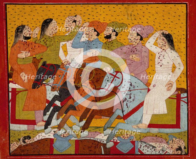 The Attack of Bees, Folio from a Madhumalati-varta series, 1799. Creator: Bhagvan Das.