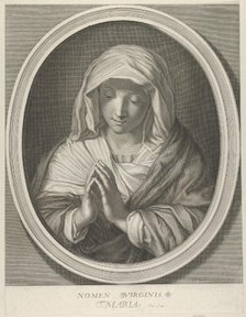 The Virgin in prayer looking down, in an oval frame, after Reni, 1640-93. Creator: François de Poilly.