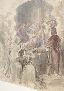 Scene from "My Aunt Margaret's Mirror" (Keepsake Story by Sir Walter Scott), ca. 1828. Creator: John William Wright.