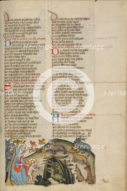 The Animals Recognize Jesus; Weltchronik, about 1400-1410. Creator: Unknown.