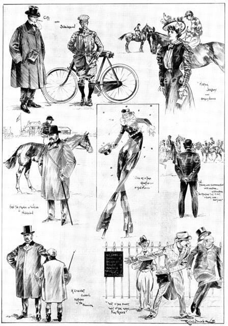 The Epsom Spring Meeting: sketches on the City and Suburban Day, 1898. Creator: Unknown.