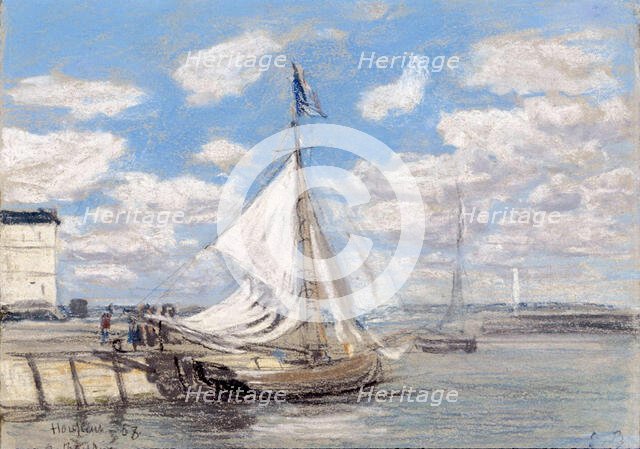 Fishing Boat in Honfleur Harbor, 1858. Creator: Eugene Louis Boudin.