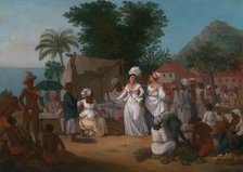 A Linen Market with a Linen-stall and Vegetable Seller in the West Indies, ca. 1780. Creator: Agostino Brunias.