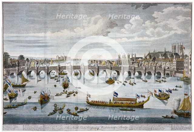 North prospect of Westminster Bridge, London, c1750.                                          Artist: Benjamin Cole
