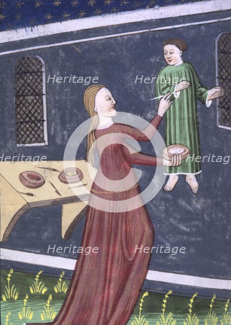 Irene, daughter of Cratinus, painting a picture, early 15th century.  Creator: Unknown.