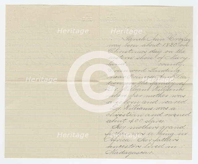 Biography of Sarah Ann Blunt Crozley, January 1885. Creator: Unknown.