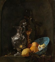 Still Life with a Silver Jug and a Porcelain Bowl, 1655-1660. Creator: Willem Kalf.