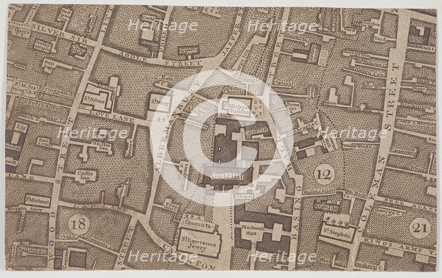 Plan of Guildhall and the neighbourhood around Guildhall, London, 1747. Artist: John Rocque