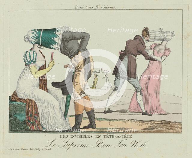 Les Invisibles en tête-à-tête (Tête-à-Tête with Poke Bonnets), c. 1805. Creator: Unknown.