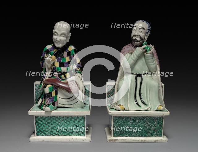 Lohan Holding a Peach; Lohan Holding a Fu Dog, 1662-1722. Creator: Unknown.