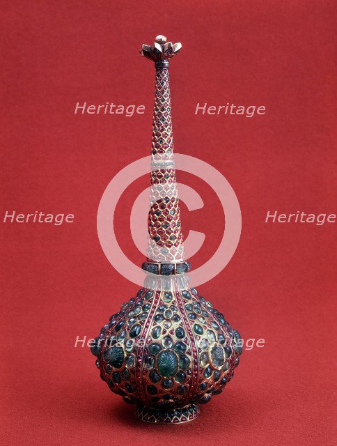 Gold and enamel flask with emeralds, Indian, 17th century. Artist: Unknown