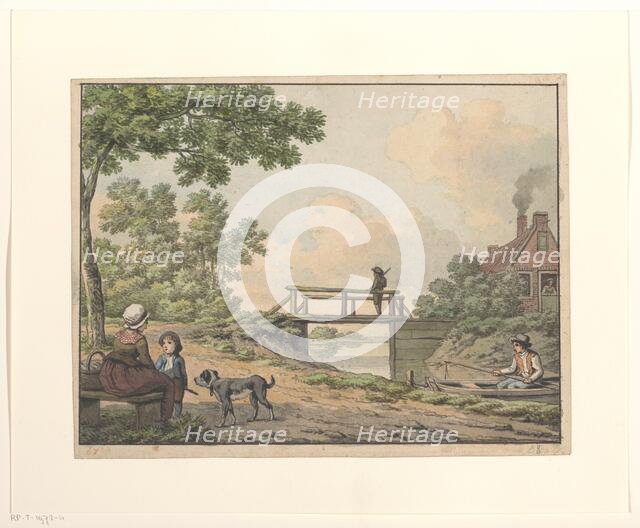 Landscape with figures and a bridge near a farmhouse, 1756-1813. Creator: Anthony Andriessen.