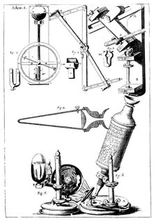 Hooke's microscope with condenser for concentrating light, 1665. Artist: Unknown