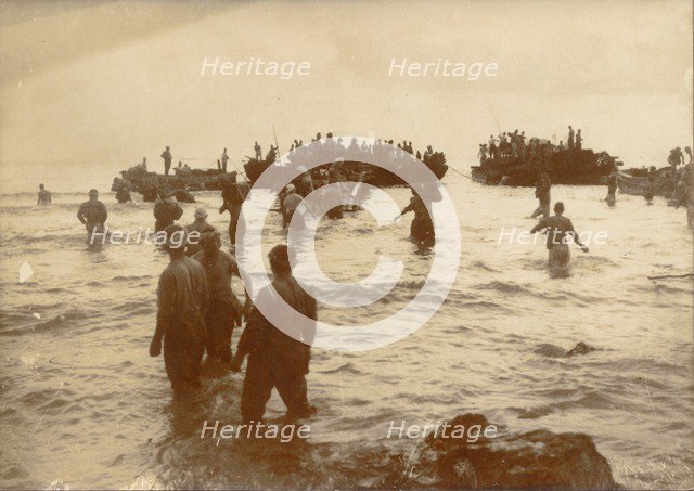 Japanese troops disembarking on the coast of New Guinea, World War II, 1942. Artist: Unknown