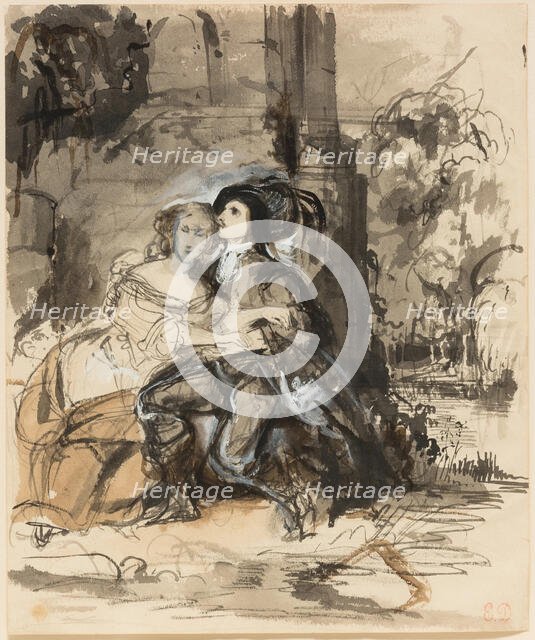 Ravenswood and Lucy at the Mermaiden's Fountain, c1829. Creator: Eugene Delacroix.