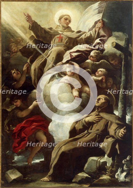 Saint John of Capistrano in glory appears to Saint Peter of Alcantara, 1690s. Creator: Giordano, Luca (1632-1705).