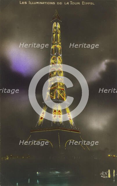 The Eiffel tower at Night, c. 1925. Creator: Anonymous.