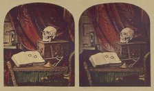 Old Mortality / Still life of Skull, Books, and Hourglass / Vanitas / The Sands of Time, about 1860. Creator: Thomas Richard Williams.