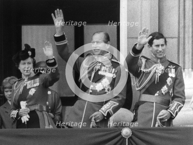 The Royal family wave from the balcony of Buckingham Palace, 16th June 1979.   Creator: Unknown.