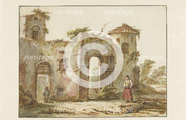 Dilapidated building with a wood-gatherer on the right, 1782-1837. Creator: Pieter Bartholomeusz. Barbiers.