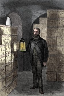 Banknote store in the vaults of the Bank of England, c1870. Artist: Unknown.