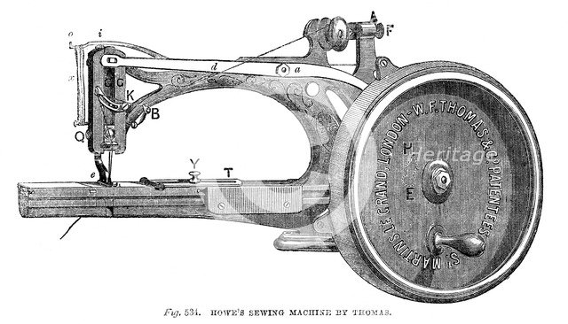 Howe's Sewing Machine, by Thomas, 1866. Artist: Unknown