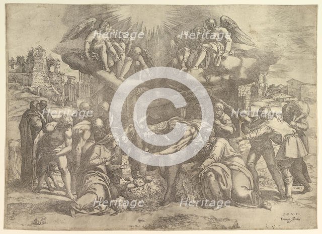 The Adoration of the Shepherds with angels overhead, ca. 1530-61. Creator: Battista Franco Veneziano.