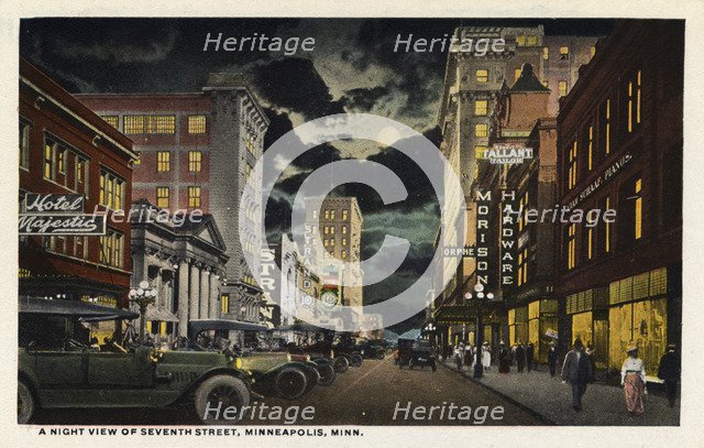 A night view of Seventh Street, Minneapolis, Minnesota, USA, 1915. Artist: Unknown