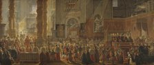 King Gustav III Attending Christmas Mass in 1783, in St Peter's, Rome. Creator: Louis Jean Desprez.