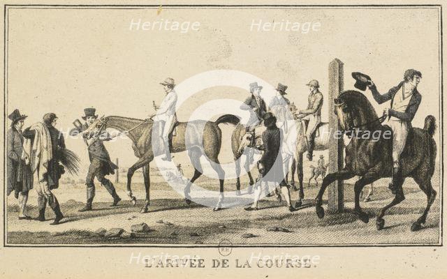 Racing Scenes: A Horse Arriving at the Race (Scènes Hippiques: Cheval arrivant de la chasse). Creator: Carle Vernet (French, 1758-1836); Jazet and Aumont.