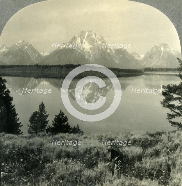 'The Teton Mountains across Jackson Lake, near Yellowstone Nat. Park, Wyo.', c1930s. Creator: Unknown.