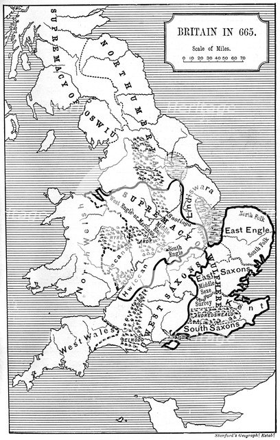 Map of Britain in 665, (1892). Artist: Unknown