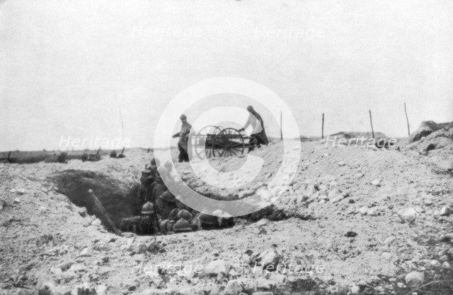 French soldiers in a foxhole, Second Battle of Champagne, France, September 25-November 6 1915. Artist: Unknown