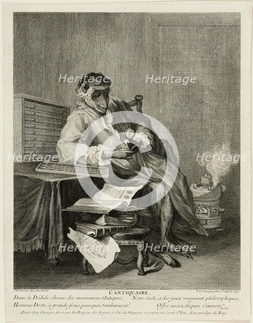 The Monkey Antiquarian, 1743. Creator: Pierre-Louis de Surugue.