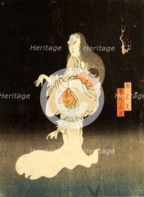 Ichikawa Yonezo as the Ghost of Oiwa, 1865. Creator: Enjaku.