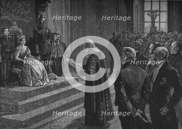 'Peers and Commoners Presenting Patriotic Address to the Queen on Eve of the Crimean War', 1891. Artist: Henry Gillard Glindoni.