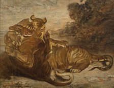Two Tigers at Play, early-mid 19th century. Creator: Antoine-Louis Barye.