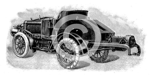 Renard's tractor unit, showing towing attachment for trailers, French, 1904. Artist: Unknown