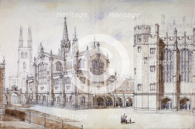 Christ Church, school hall and proposed new building, Christ's Hospital, City of London, 1870. Artist: Anon